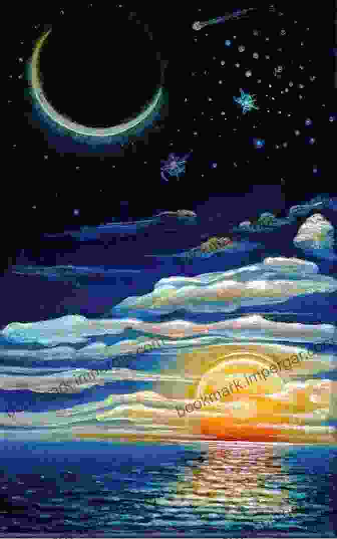 A Vibrant Painting Depicting A Celestial Dance Of Stars And Planets KOSMON REFLECTIONS: Art Poetry